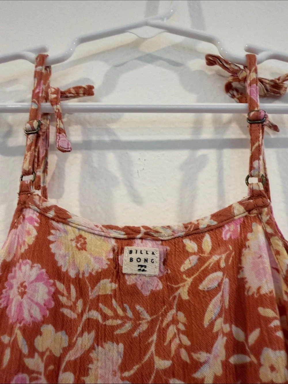 Billabong Rust Floral Tie-Shoulder Sundress with Pink Blooms